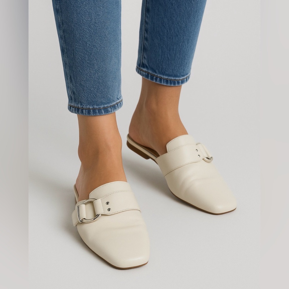 Dolce Vita Cream Mules with Metallic Buckle